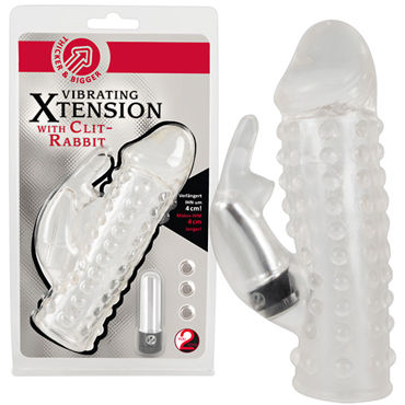 You2Toys Vibrating Xtension with Clit-Rabbit, прозрачная, Насадка на пенис с клиторальным вибростимулятором You2Toys Vibrating Xtension with Clit-Rabbit, прозрачная, Насадка на пенис с клиторальным вибростимулятором