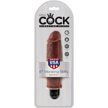 Pipedream King Cock 6'' Vibrating Stiffy, коричневый, Вибратор-реалистик водонепроницаемый Pipedream King Cock 6'' Vibrating Stiffy, коричневый, Вибратор-реалистик водонепроницаемый