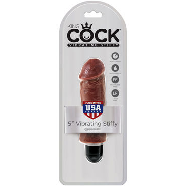 Pipedream King Cock 5'' Vibrating Stiffy, коричневый, Вибратор-реалистик водонепроницаемый Pipedream King Cock 5'' Vibrating Stiffy, коричневый, Вибратор-реалистик водонепроницаемый