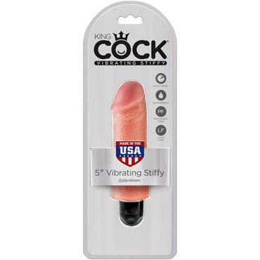 Pipedream King Cock 5'' Vibrating Stiffy, телесный, Вибратор-реалистик водонепроницаемый Pipedream King Cock 5'' Vibrating Stiffy, телесный, Вибратор-реалистик водонепроницаемый