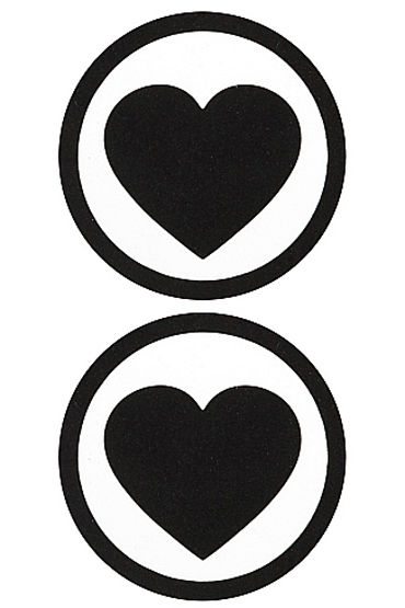 Shots Toys Nipple Sticker Round Hearts, черные, Пэстисы в форме сердца в кругу Shots Toys Nipple Sticker Round Hearts, черные, Пэстисы в форме сердца в кругу