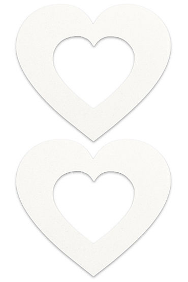Shots Toys Nipple Sticker Open Hearts, белые, Пэстисы в форме сердечек, с отверстиями для сосков Shots Toys Nipple Sticker Open Hearts, белые, Пэстисы в форме сердечек, с отверстиями для сосков