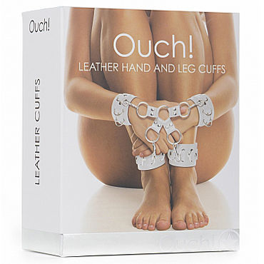 Shots Toys Leather Hand And Leg cuffs, белый - Комплект для бандажа - купить в секс шопе Shots Toys Leather Hand And Leg cuffs, белый - Комплект для бандажа - купить в секс шопе