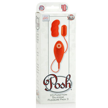 California Exotic Posh 10-Function Silicone Pleasure Packs, оранжевое - Виброяйцо с насадкой - купить в секс шопе California Exotic Posh 10-Function Silicone Pleasure Packs, оранжевое - Виброяйцо с насадкой - купить в секс шопе