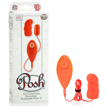 California Exotic Posh 10-Function Silicone Pleasure Packs, оранжевое, Виброяйцо с насадкой California Exotic Posh 10-Function Silicone Pleasure Packs, оранжевое, Виброяйцо с насадкой