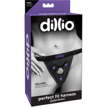 Pipedream Dillio Perfect Fit Harness, черные, Трусики-крепление с фиолетовыми застежками Pipedream Dillio Perfect Fit Harness, черные, Трусики-крепление с фиолетовыми застежками