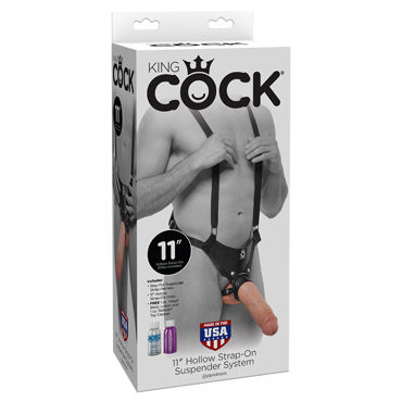 Pipedream King Cock Hollow Strap On Suspender System 11, телесный Страпон с креплением на подтяжках пояс для страпона strap u flaunt strap on harness system