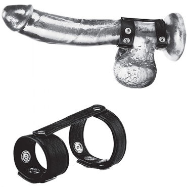 Blue Line Duo Snap Cock and Ball Ring, черное Двойное кольцо на пенис с металлическими клепками blue line cock ring with 1 ball stretcher and optional weight ring черный болстретчер на кнопках с кольцом для грузов