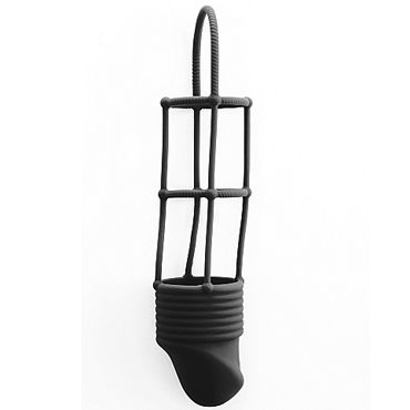 Shots Toys Ribbed Cockcage, черная Удлиняющая насадка на пенис