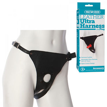 Doc Johnson Vac-U-Lock Leather Ultra Harness Кожаные трусики со штырьком для насадок